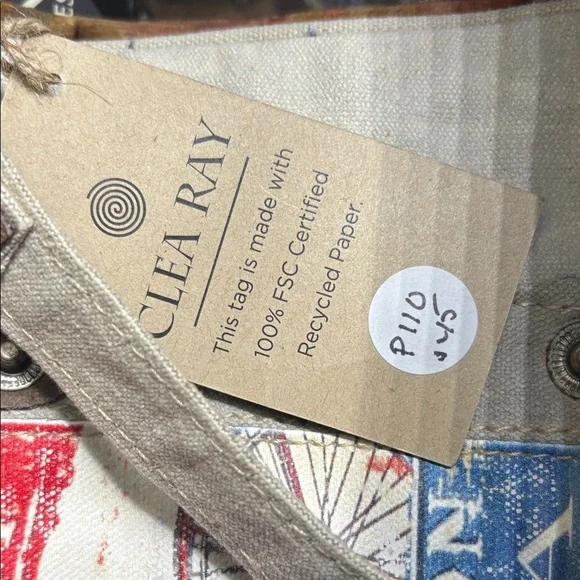 Clea Ray Canvas Satchel Recycled Military Tent with Bicycle Print NWT - Picture 12 of 14